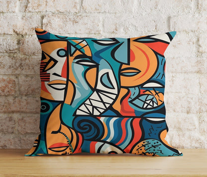 Onay 1 / 12 x 12 inch (30 x 30 cm) Double Side Abstract Face Cushion Cover Colourful Portrait Euro Pillow Cover