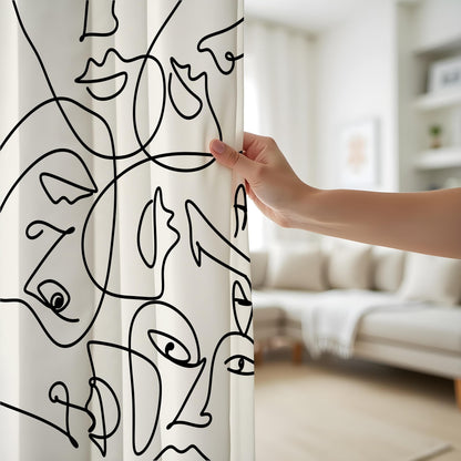 Onay Abstract Face Line Art Curtains – Minimalist Black and White Drapes