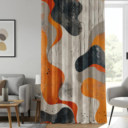 Onay Abstract Modern Living Room Curtains, Orange and Grey Contemporary Drapes