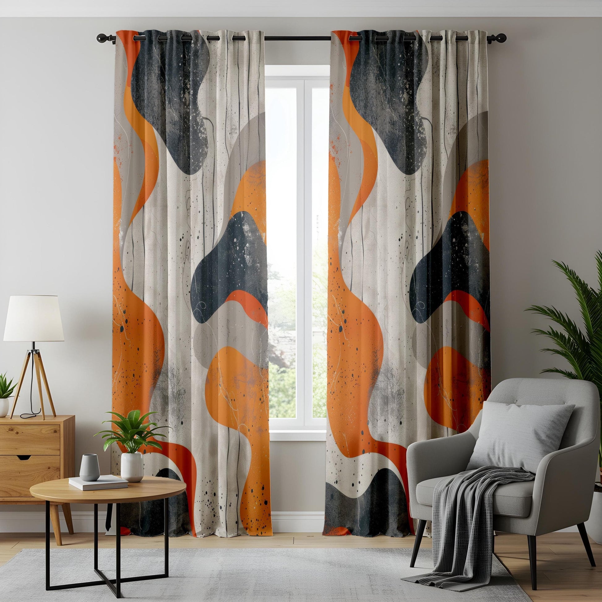 Onay Abstract Modern Living Room Curtains, Orange and Grey Contemporary Drapes