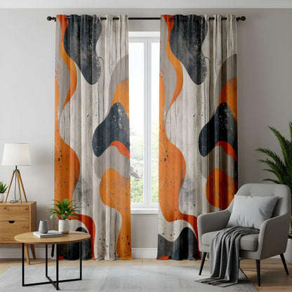 Onay Abstract Modern Living Room Curtains, Orange and Grey Contemporary Drapes