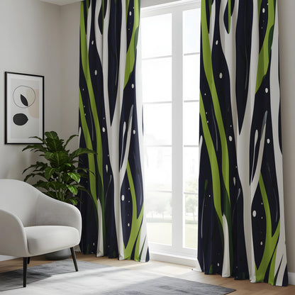 Onay Abstract Nature Curtains in Green and Navy Blue Drapes