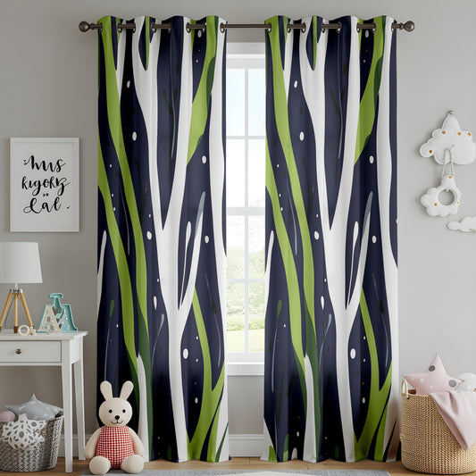 Onay Abstract Nature Curtains in Green and Navy Blue Drapes