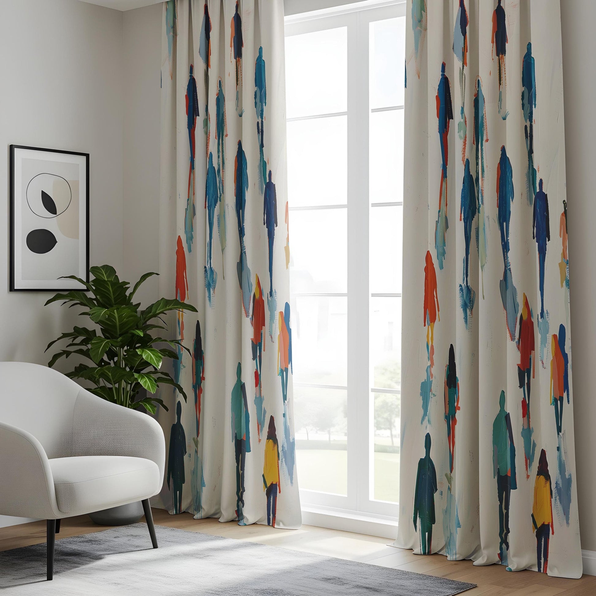 Onay Abstract People Walking Living Room Curtains, Colorful Silhouette Window Drapes