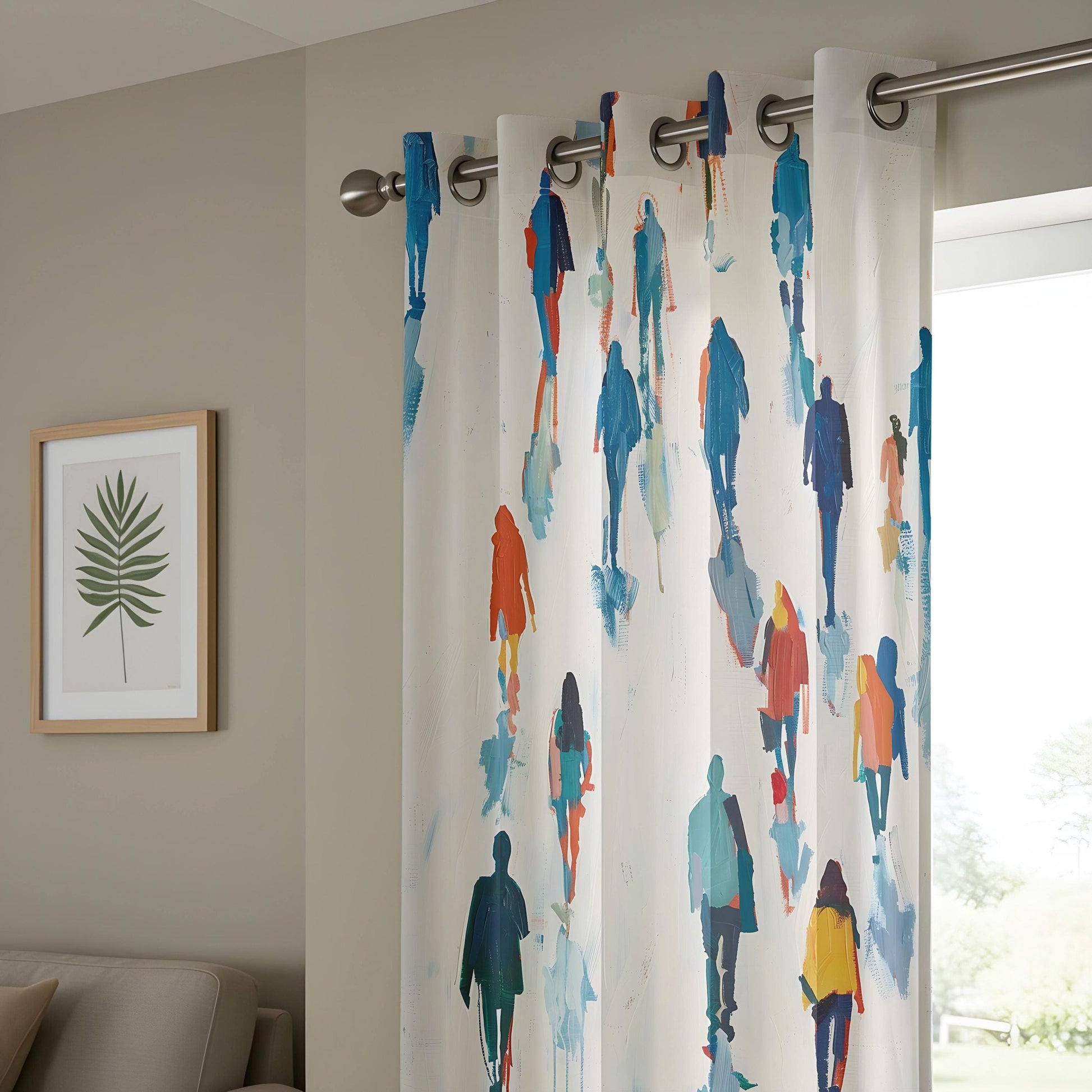 Onay Abstract People Walking Living Room Curtains, Colorful Silhouette Window Drapes