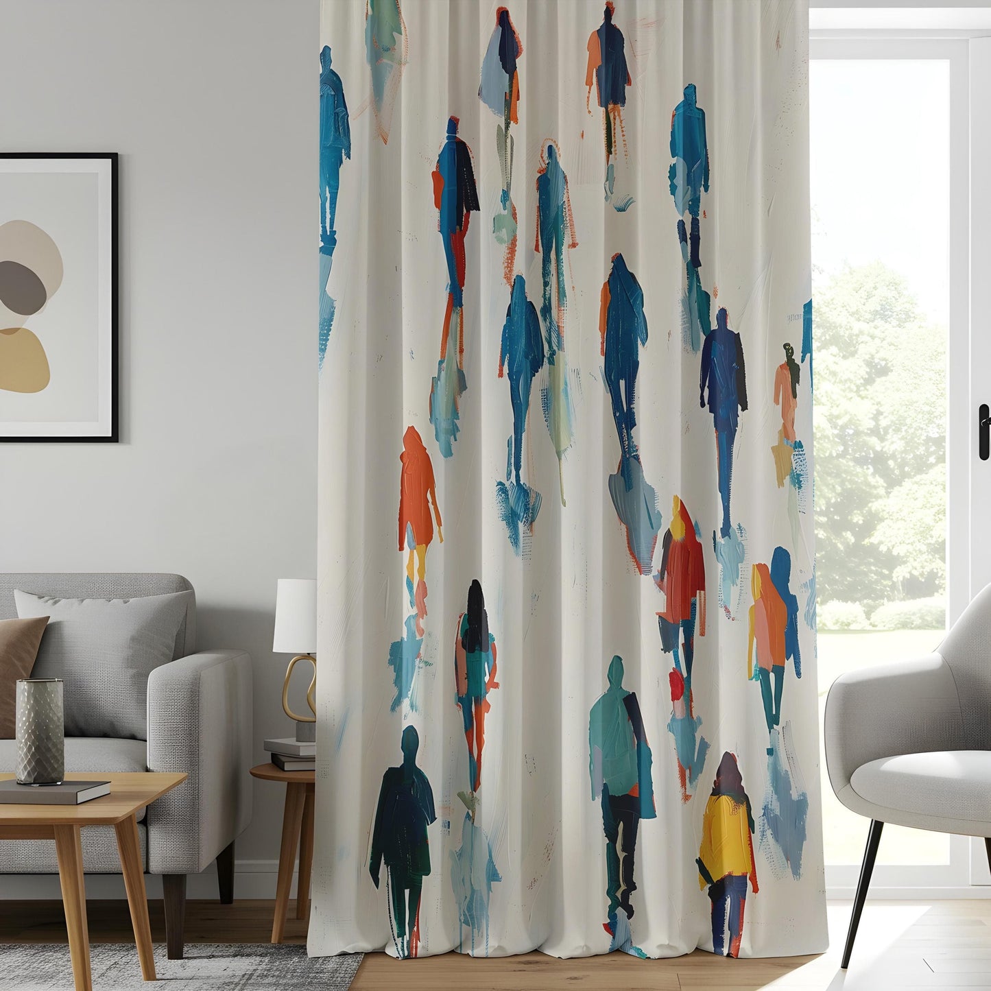 Onay Abstract People Walking Living Room Curtains, Colorful Silhouette Window Drapes