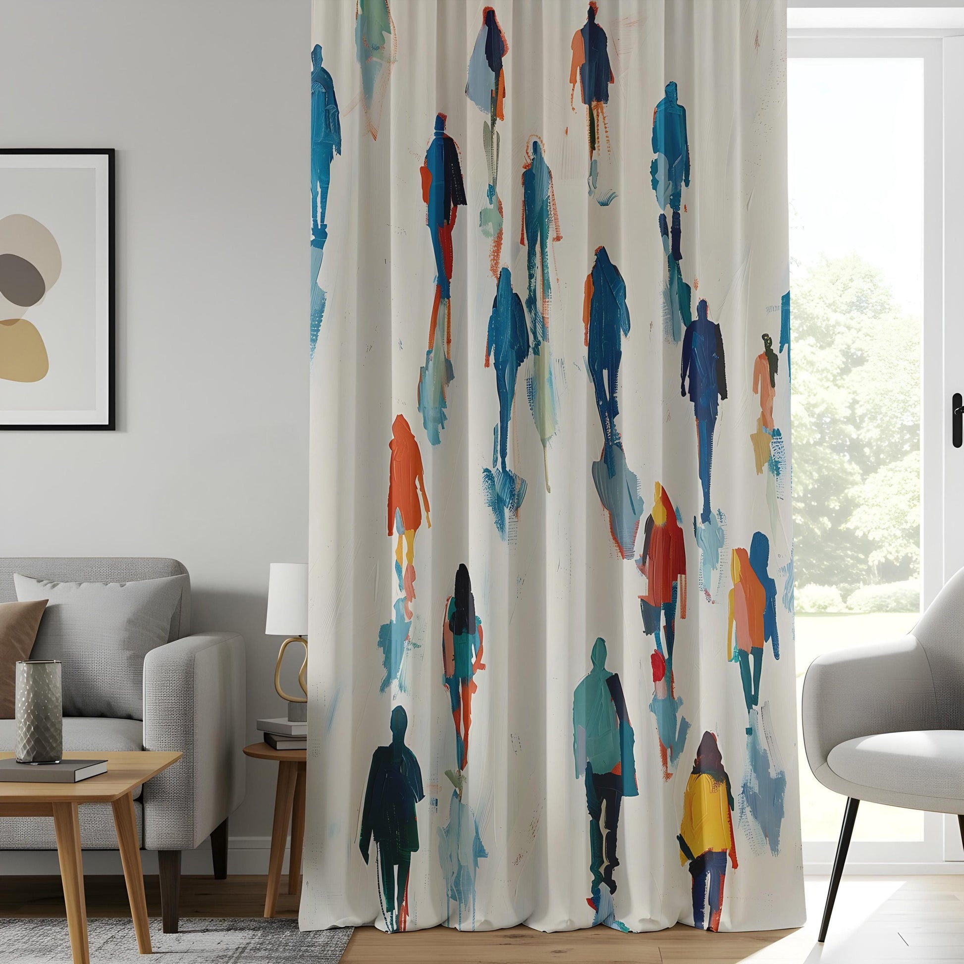 Onay Abstract People Walking Living Room Curtains, Colorful Silhouette Window Drapes