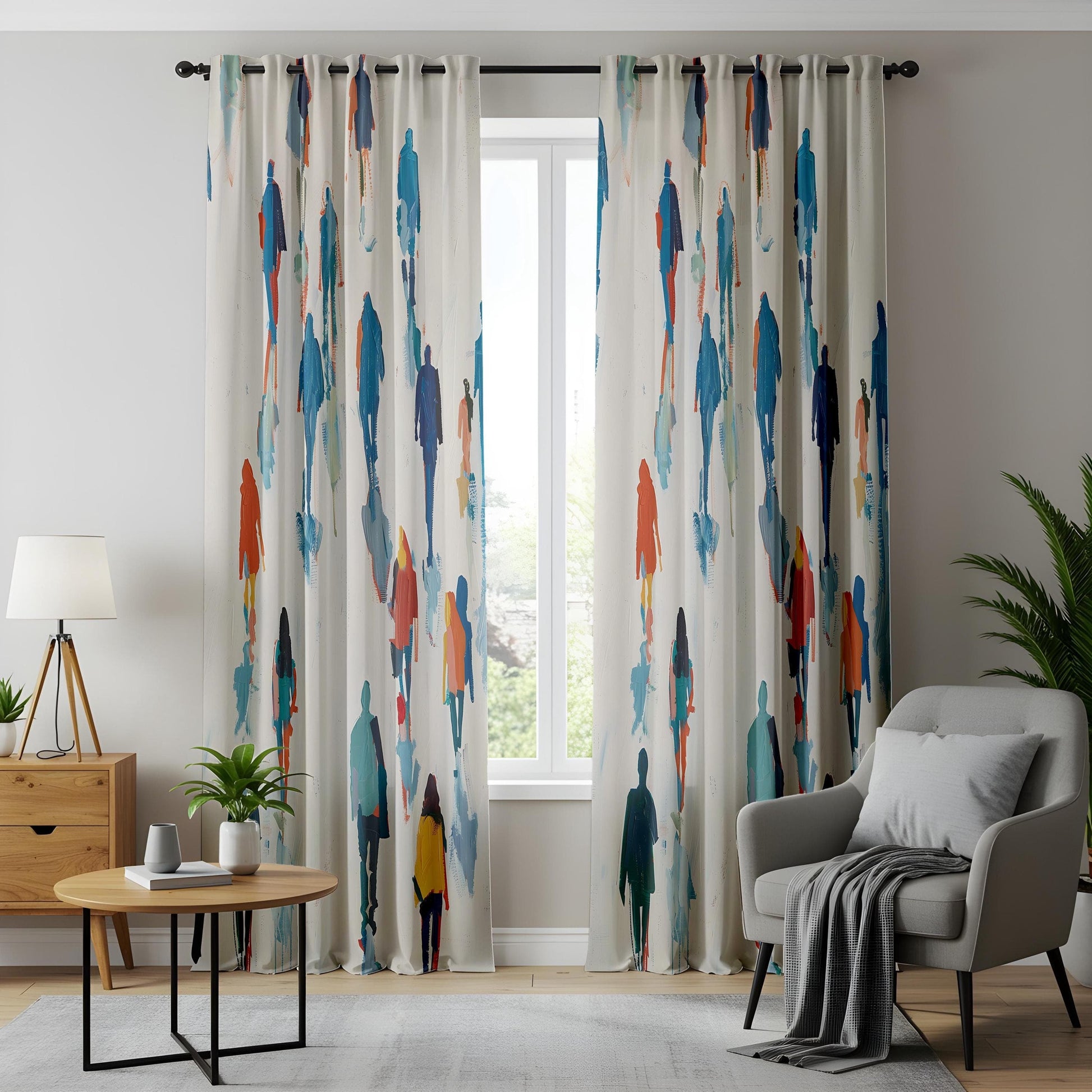 Onay Abstract People Walking Living Room Curtains, Colorful Silhouette Window Drapes