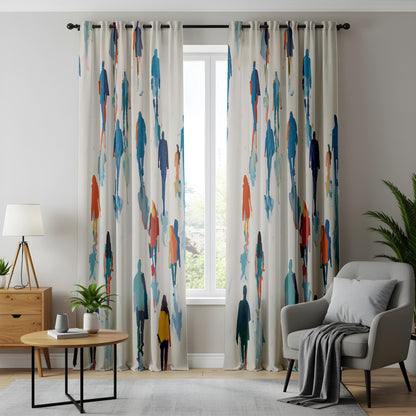 Onay Abstract People Walking Living Room Curtains, Colorful Silhouette Window Drapes