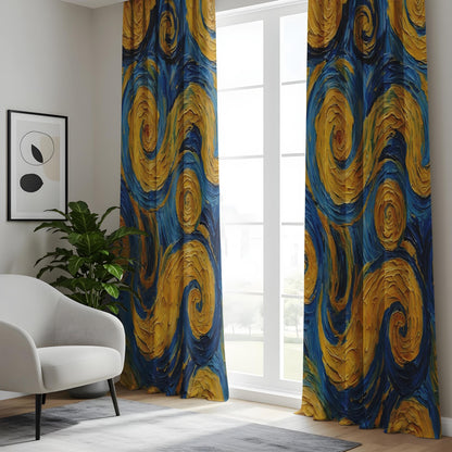 Onay Abstract Swirl Curtains – Blue & Yellow Painterly Drapes