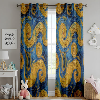 Onay Abstract Swirl Curtains – Blue & Yellow Painterly Drapes