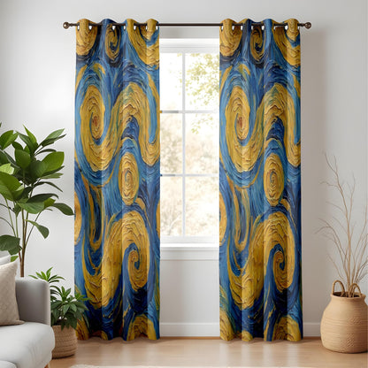 Onay Abstract Swirl Curtains – Blue & Yellow Painterly Drapes