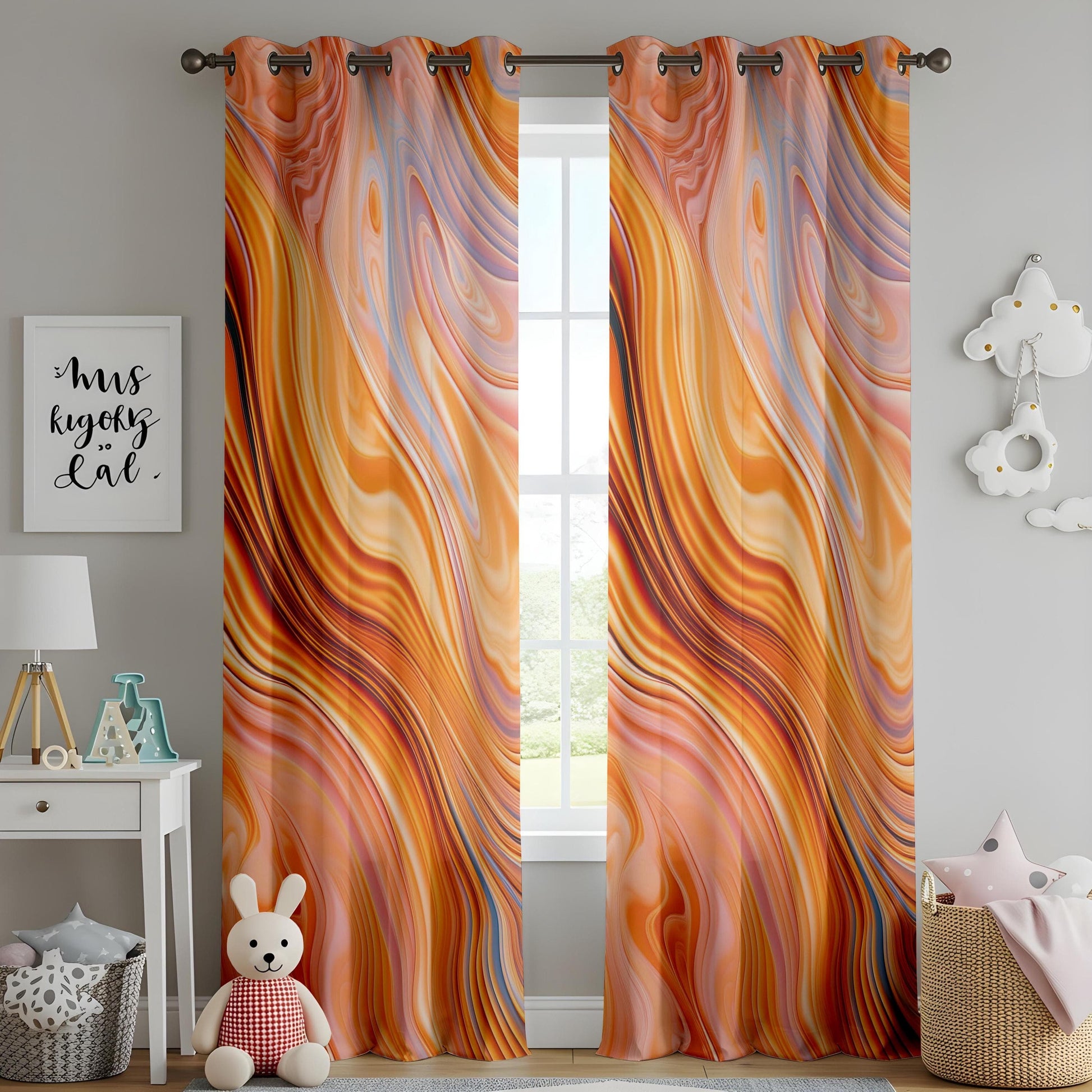 Onay Abstract Swirls Window Curtains, Modern Artistic Flow Design