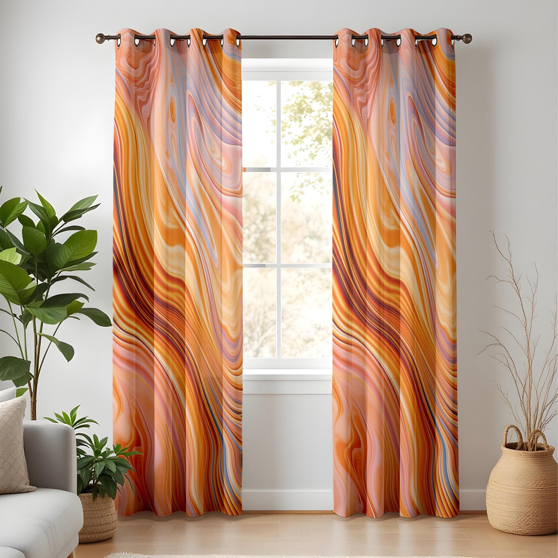 Onay Abstract Swirls Window Curtains, Modern Artistic Flow Design