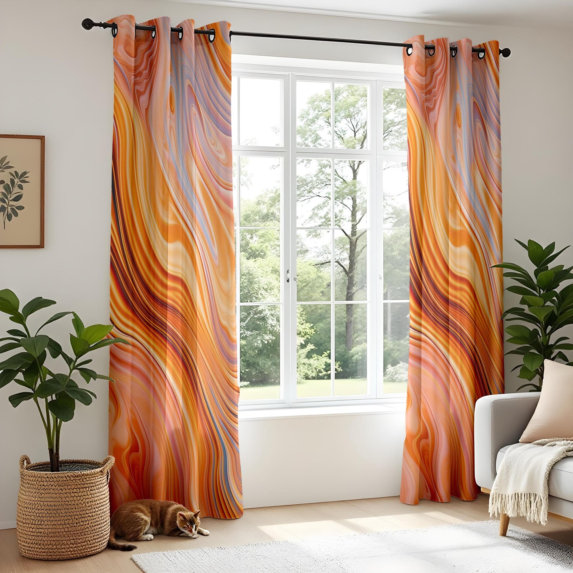 Onay Abstract Swirls Window Curtains, Modern Artistic Flow Design