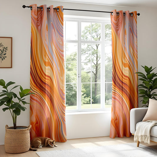 Onay Abstract Swirls Window Curtains, Modern Artistic Flow Design