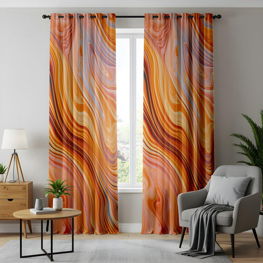 Onay Abstract Swirls Window Curtains, Modern Artistic Flow Design