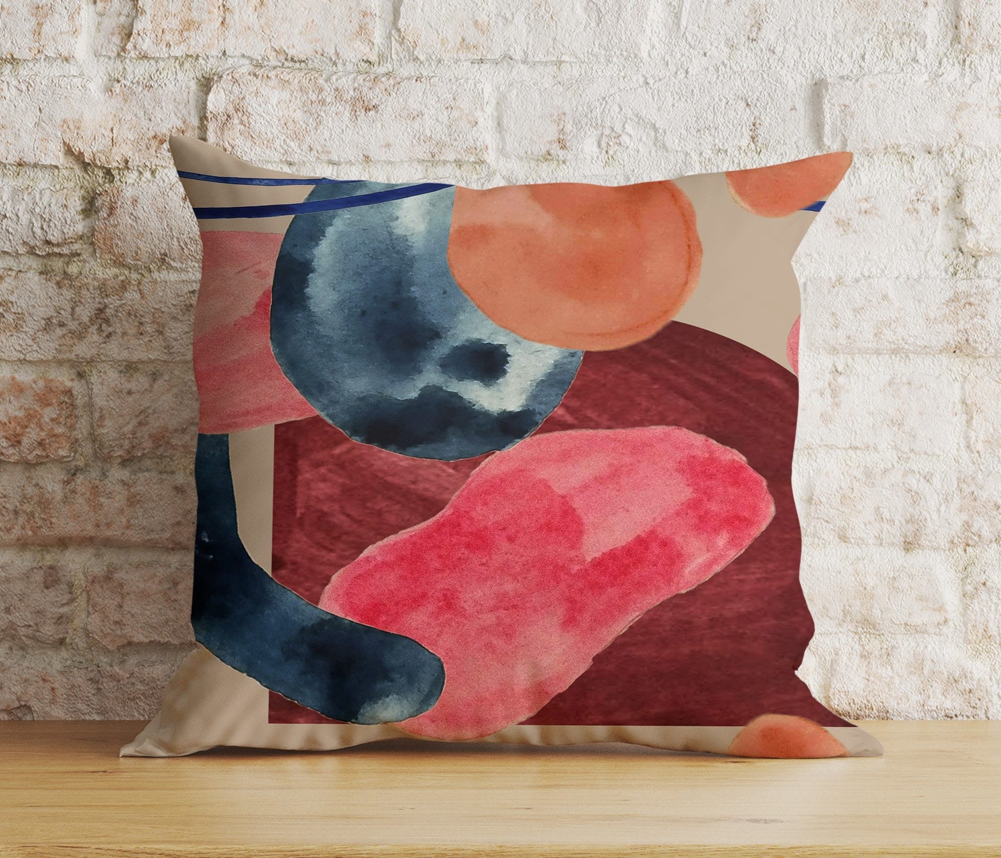 Onay 3 / 12 x 12 inch (30 x 30 cm) Double Side Abstract Watercolor Cushion Cover Burgundy Elements Pillow Cover