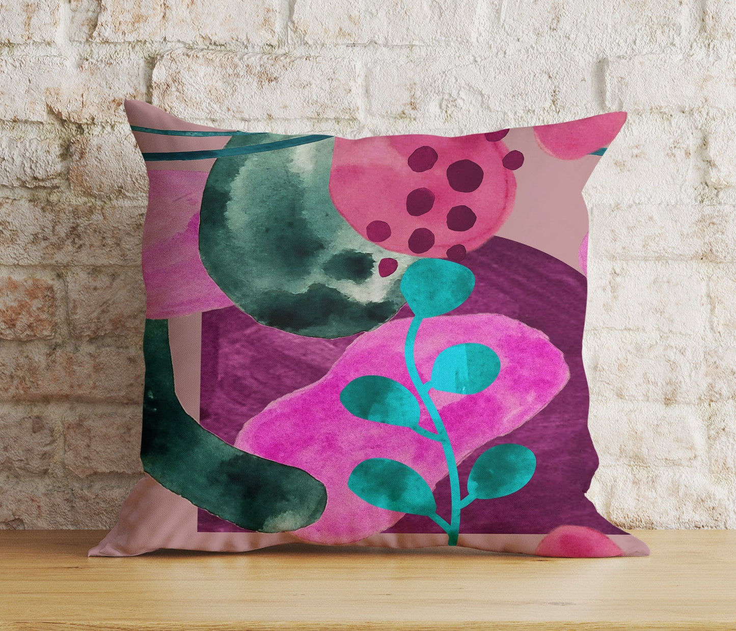 Onay 2 / 12 x 12 inch (30 x 30 cm) Double Side Abstract Watercolor Cushion Cover Burgundy Elements Pillow Cover