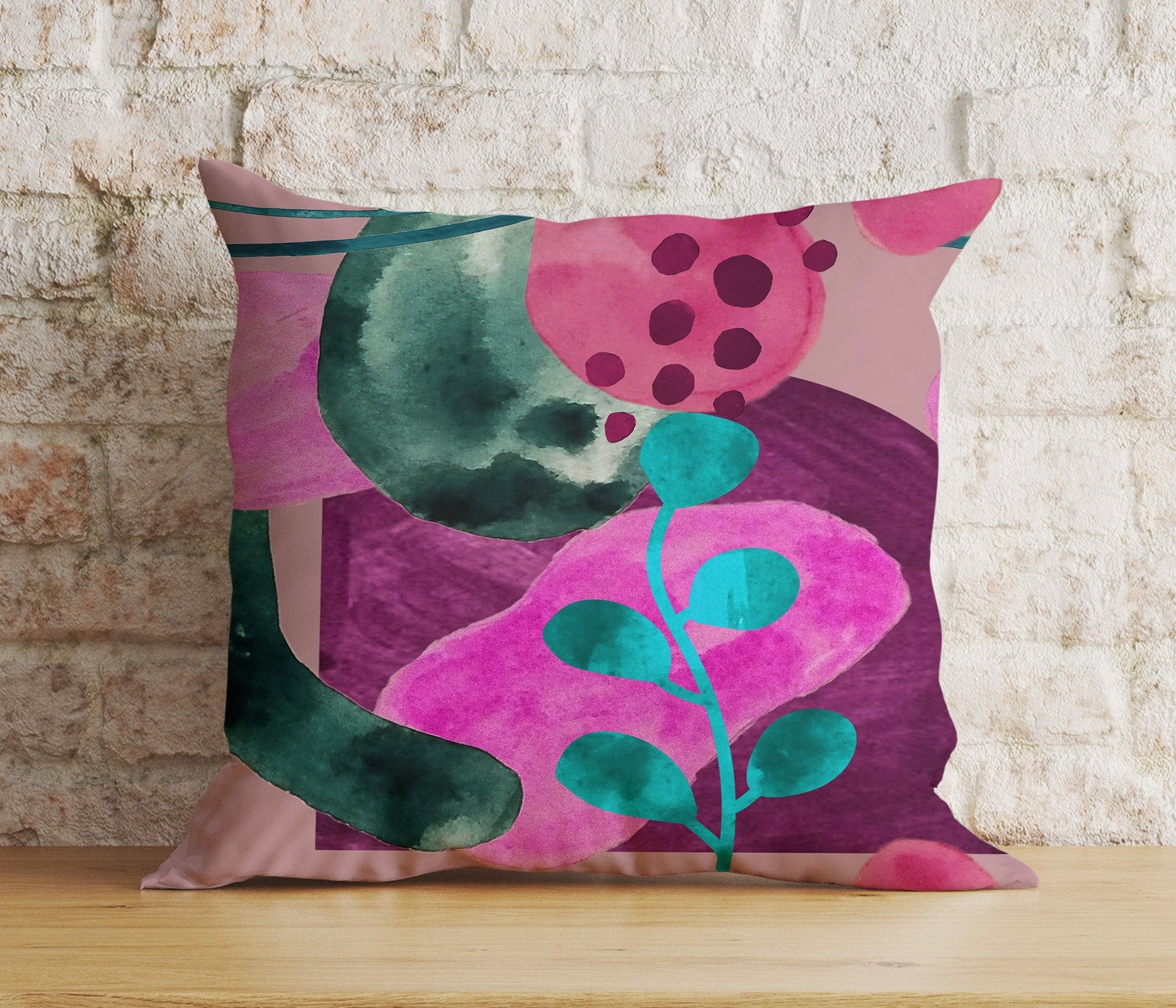 Onay 2 / 12 x 12 inch (30 x 30 cm) Double Side Abstract Watercolor Cushion Cover Burgundy Elements Pillow Cover