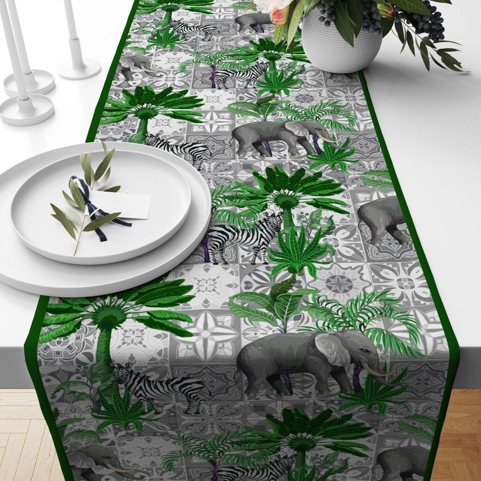 Onay Home Textile 3 / 12 x 46 inch (30 x 120 cm) Animals  Zebra Kitchen Runner Elephant Table Cloth UK