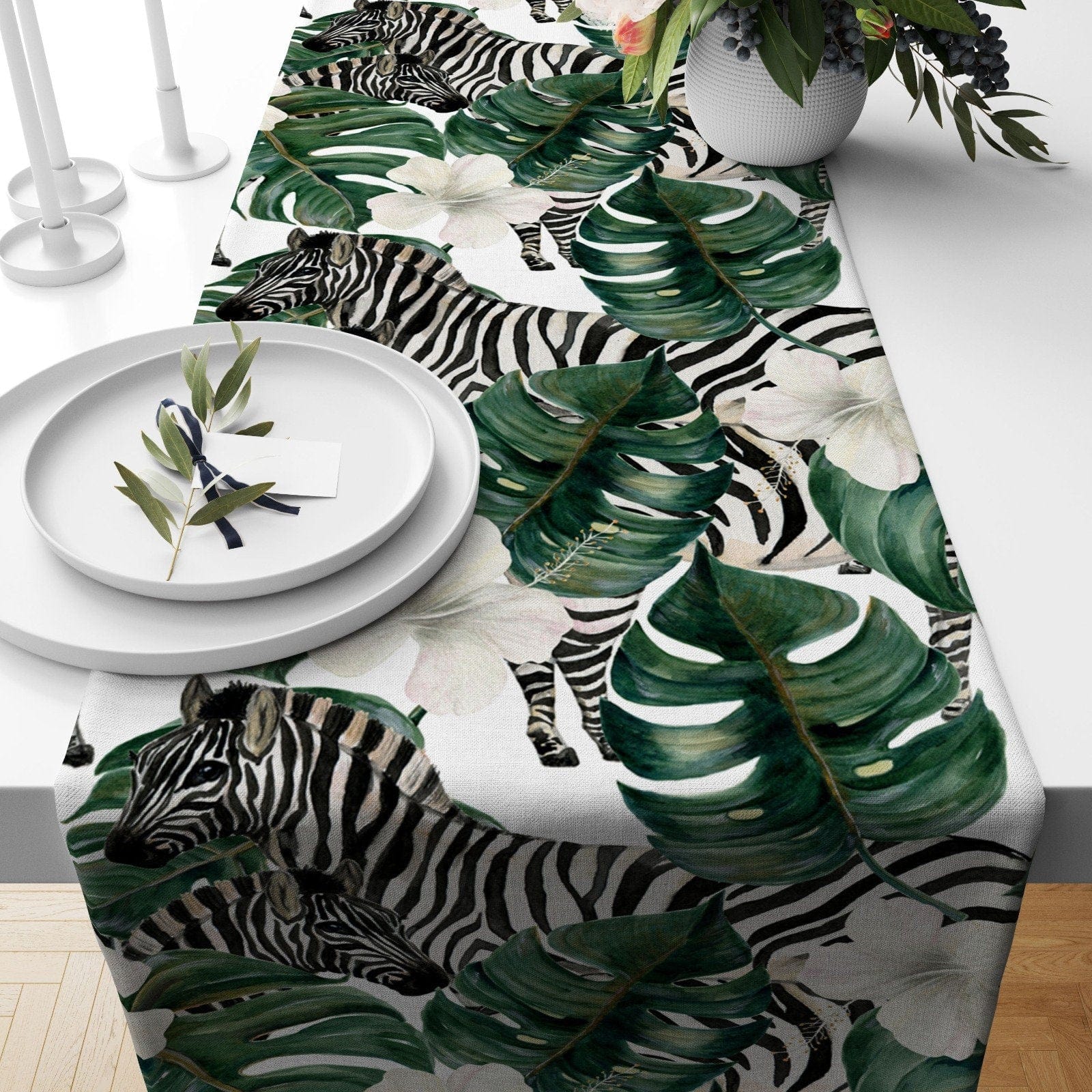 Onay Home Textile 1 / 12 x 46 inch (30 x 120 cm) Animals  Zebra Kitchen Runner Elephant Table Cloth UK