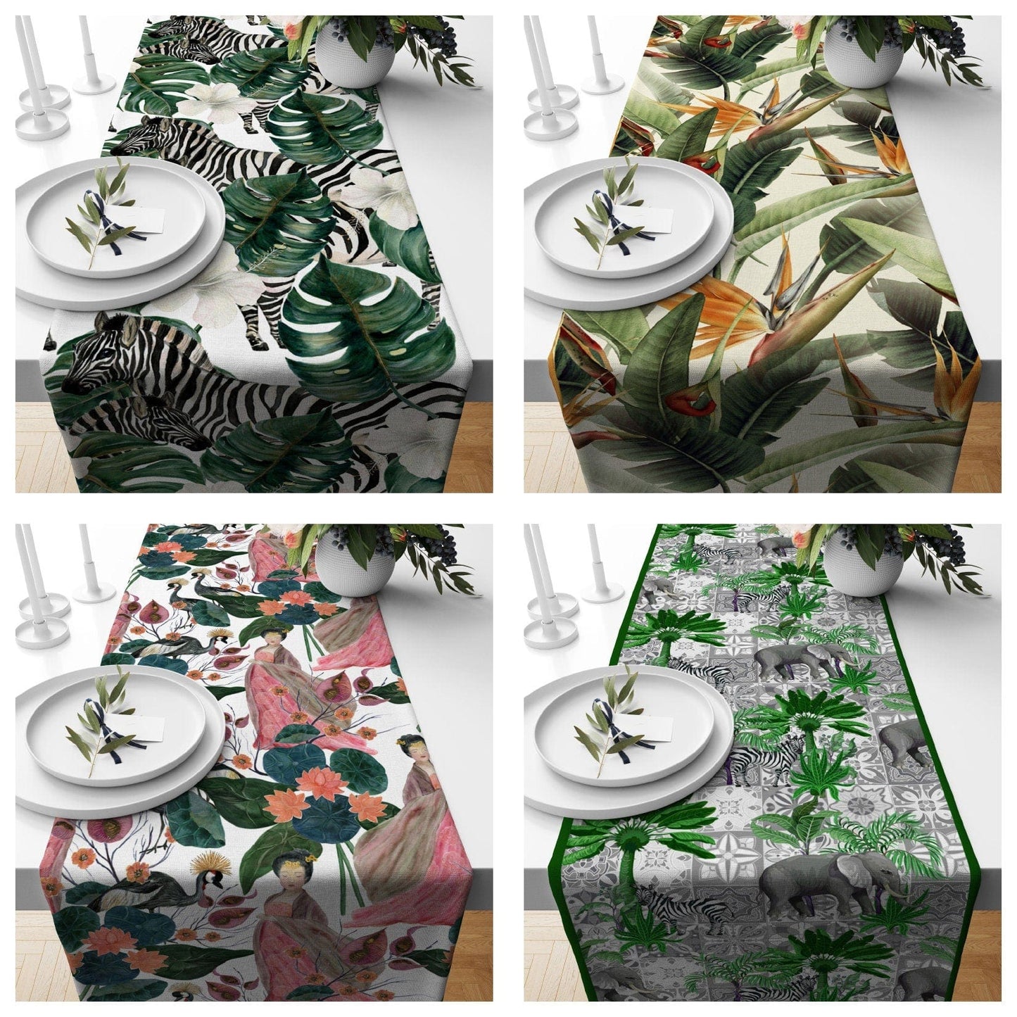 Onay Home Textile Animals  Zebra Kitchen Runner Elephant Table Cloth UK