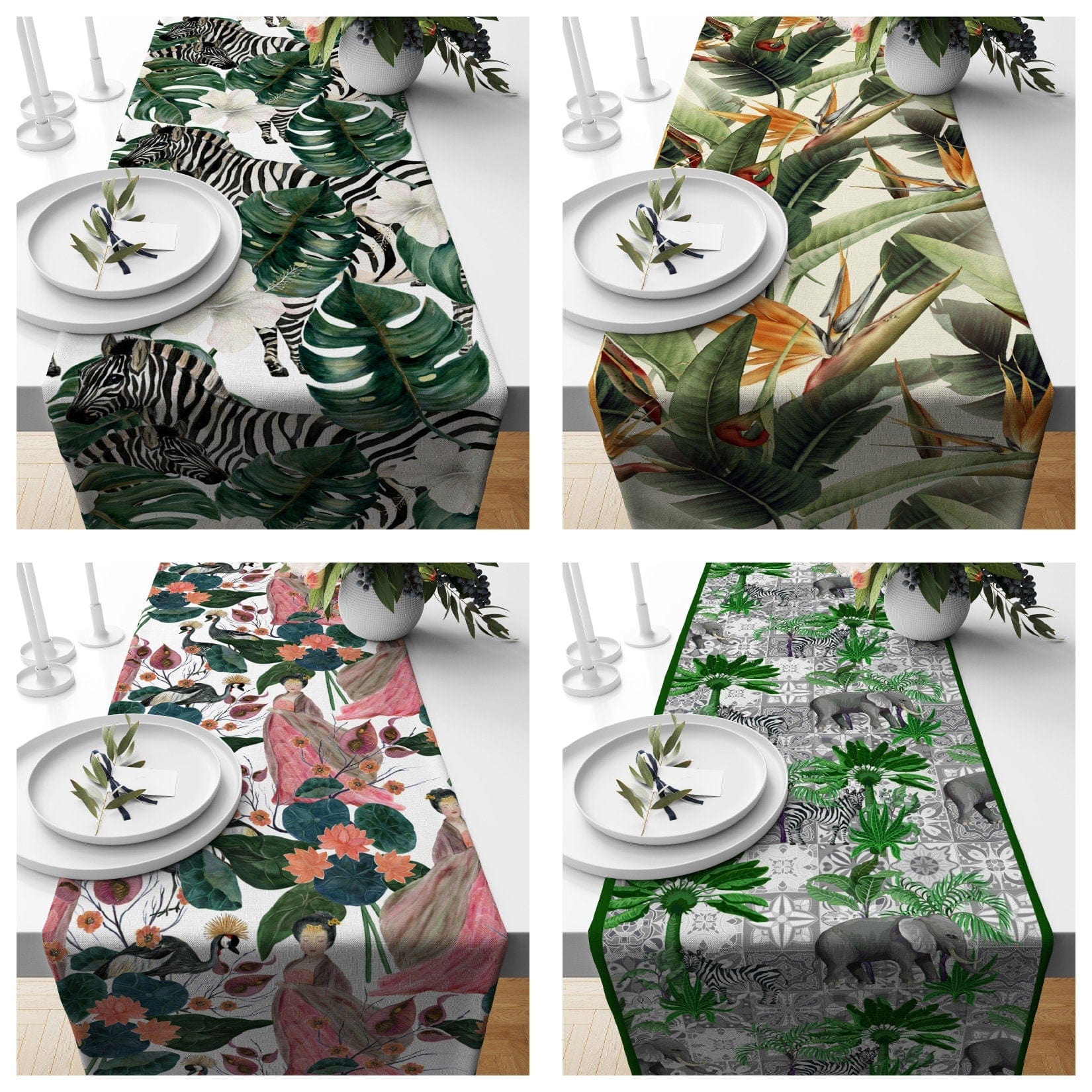 Onay Home Textile Animals  Zebra Kitchen Runner Elephant Table Cloth UK