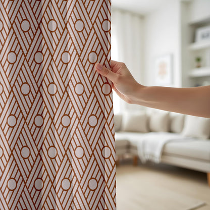 Onay Art Deco Geometric Curtains – Brown and Beige Line Art Drapes