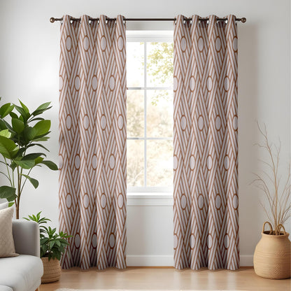 Onay Art Deco Geometric Curtains – Brown and Beige Line Art Drapes