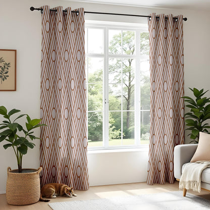 Onay Art Deco Geometric Curtains – Brown and Beige Line Art Drapes