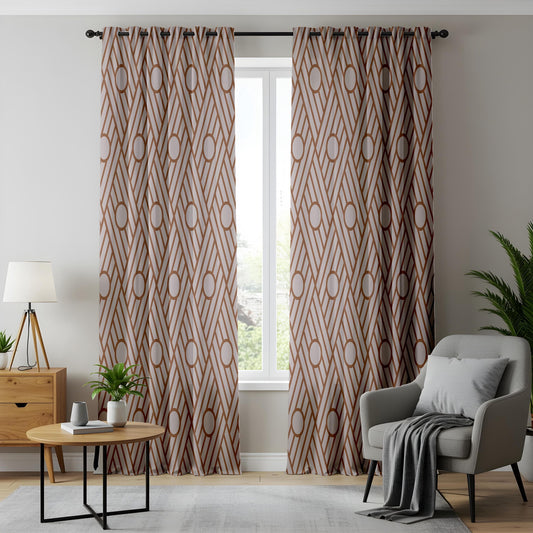 Onay Art Deco Geometric Curtains – Brown and Beige Line Art Drapes