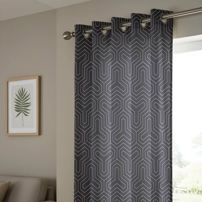 Onay Art Deco Geometric Living Room Curtains, Luxury Black ve Line Window Drapes