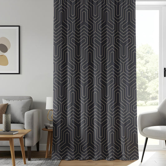 Onay Art Deco Geometric Living Room Curtains, Luxury Black ve Line Window Drapes