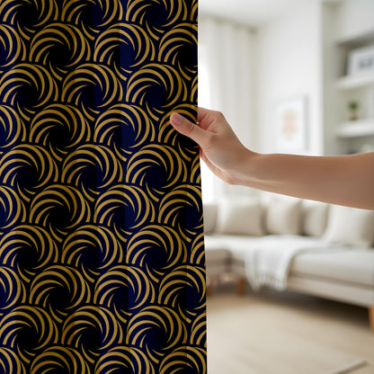 Onay Art Deco Gold and Navy Curtains, Glamorous Gatsby Style Curtains