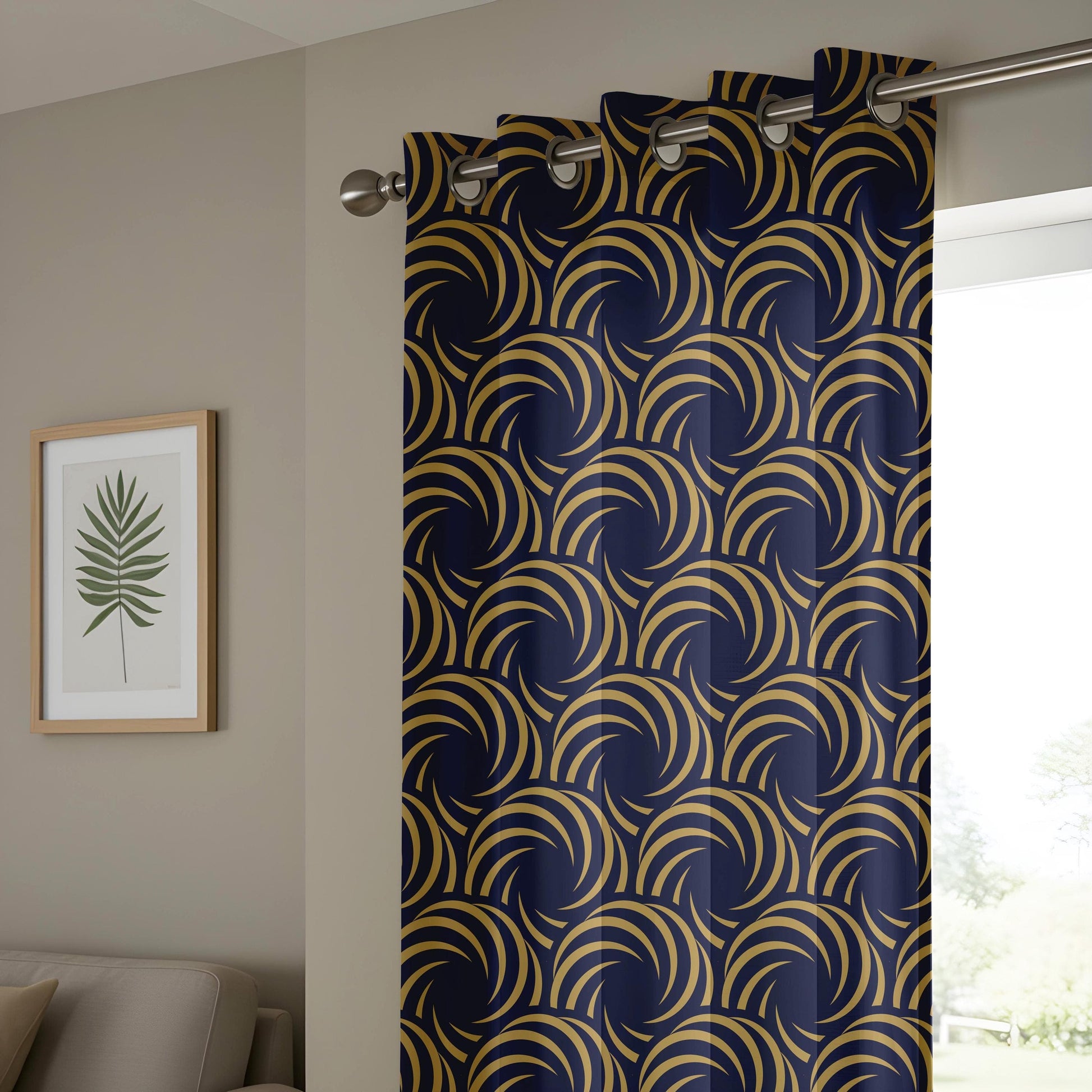 Onay Art Deco Gold and Navy Curtains, Glamorous Gatsby Style Curtains