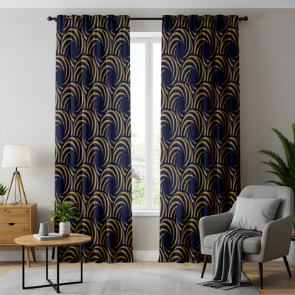 Onay Art Deco Gold and Navy Curtains, Glamorous Gatsby Style Curtains