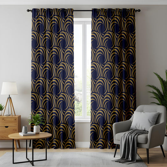 Onay Art Deco Gold and Navy Curtains, Glamorous Gatsby Style Curtains