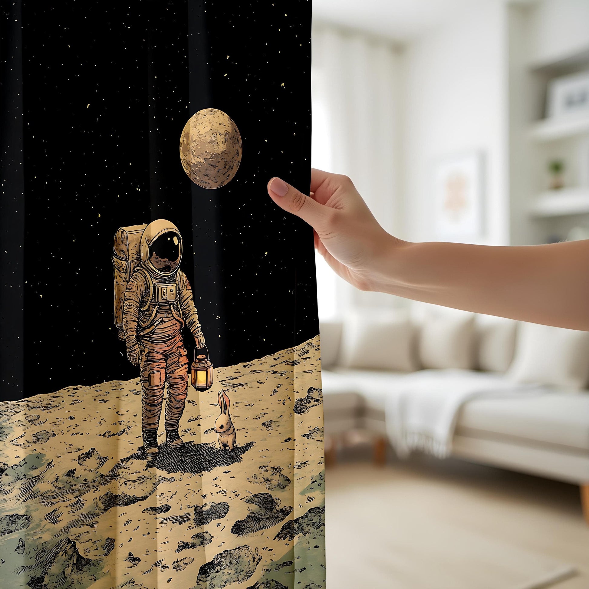 Onay Astronaut Space Nursery Curtains, Sci-Fi Moon Walk Drapes