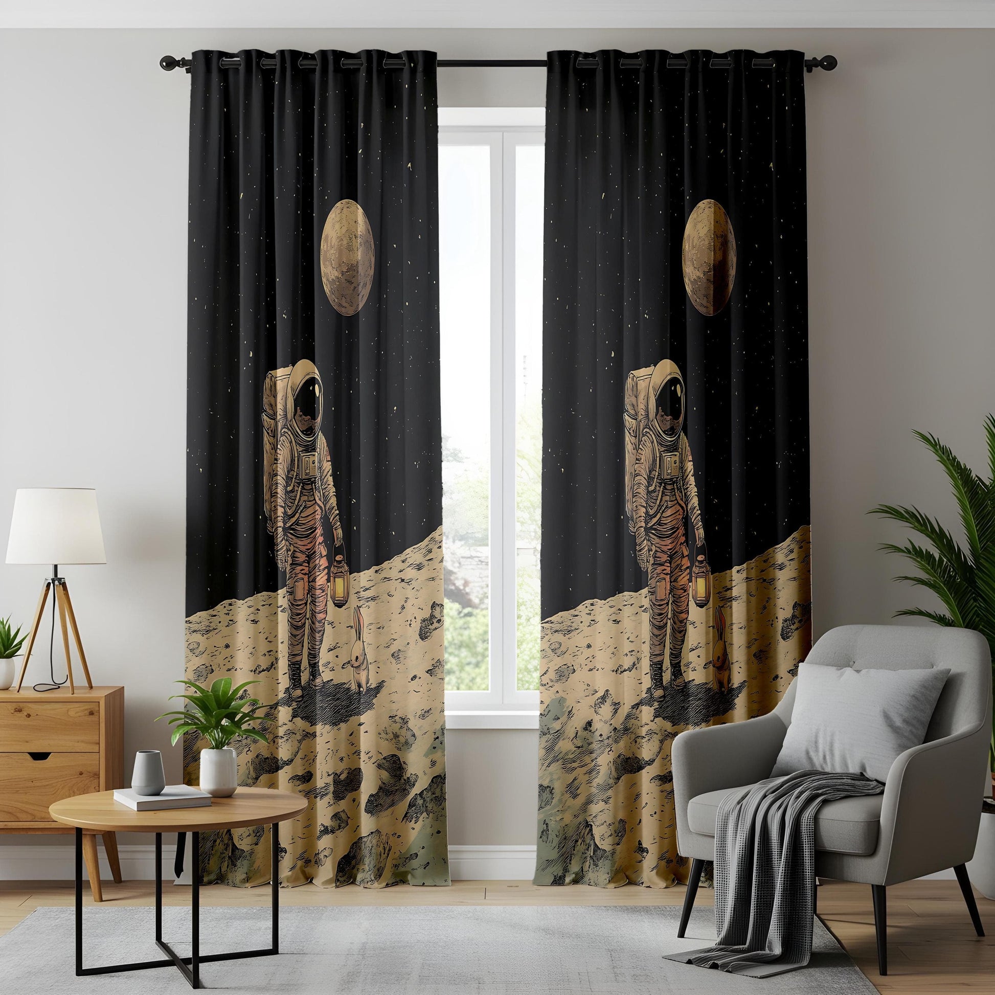 Onay Astronaut Space Nursery Curtains, Sci-Fi Moon Walk Drapes