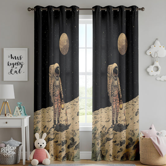 Onay Astronaut Space Nursery Curtains, Sci-Fi Moon Walk Drapes