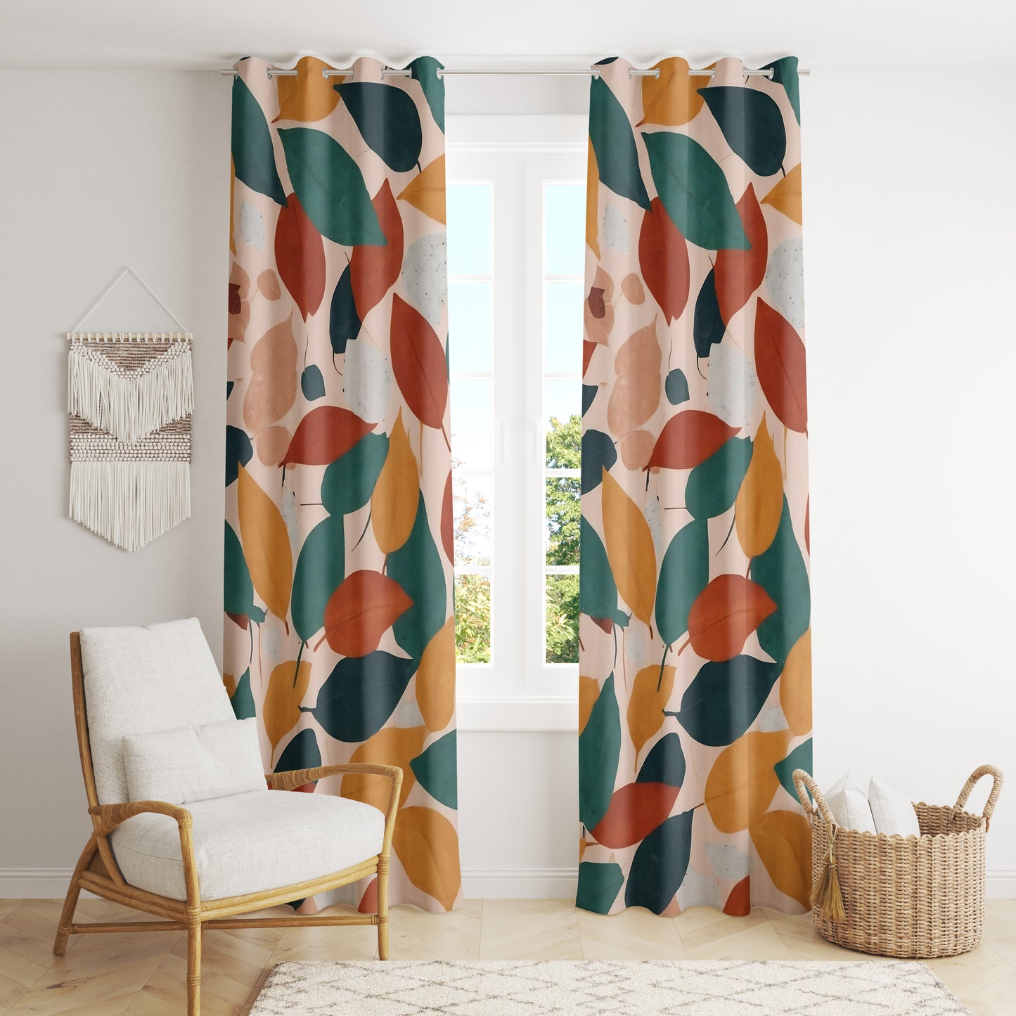 Autumn Botanical Curtains - Stylish Abstract Fall Drapes for Living Room or Bedroom