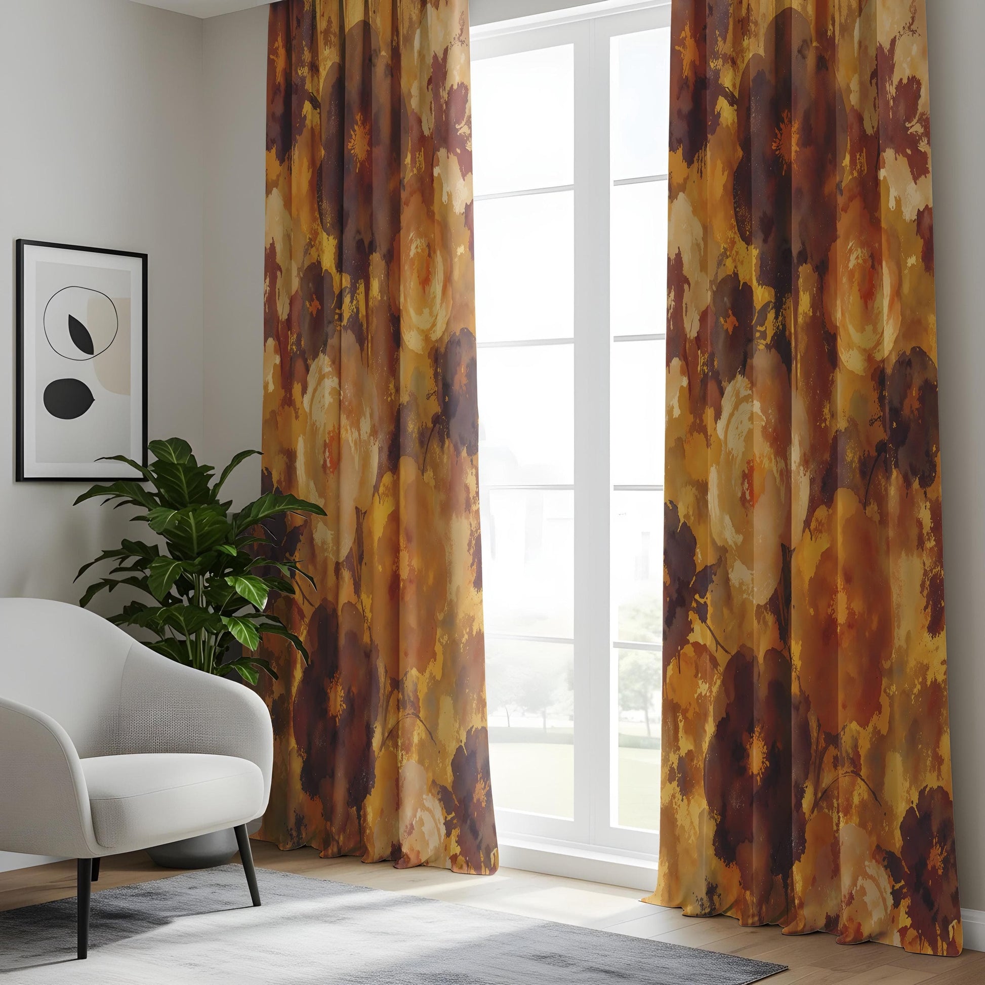 Onay Autumn Floral Curtains – Mustard & Plum Watercolor Drapes