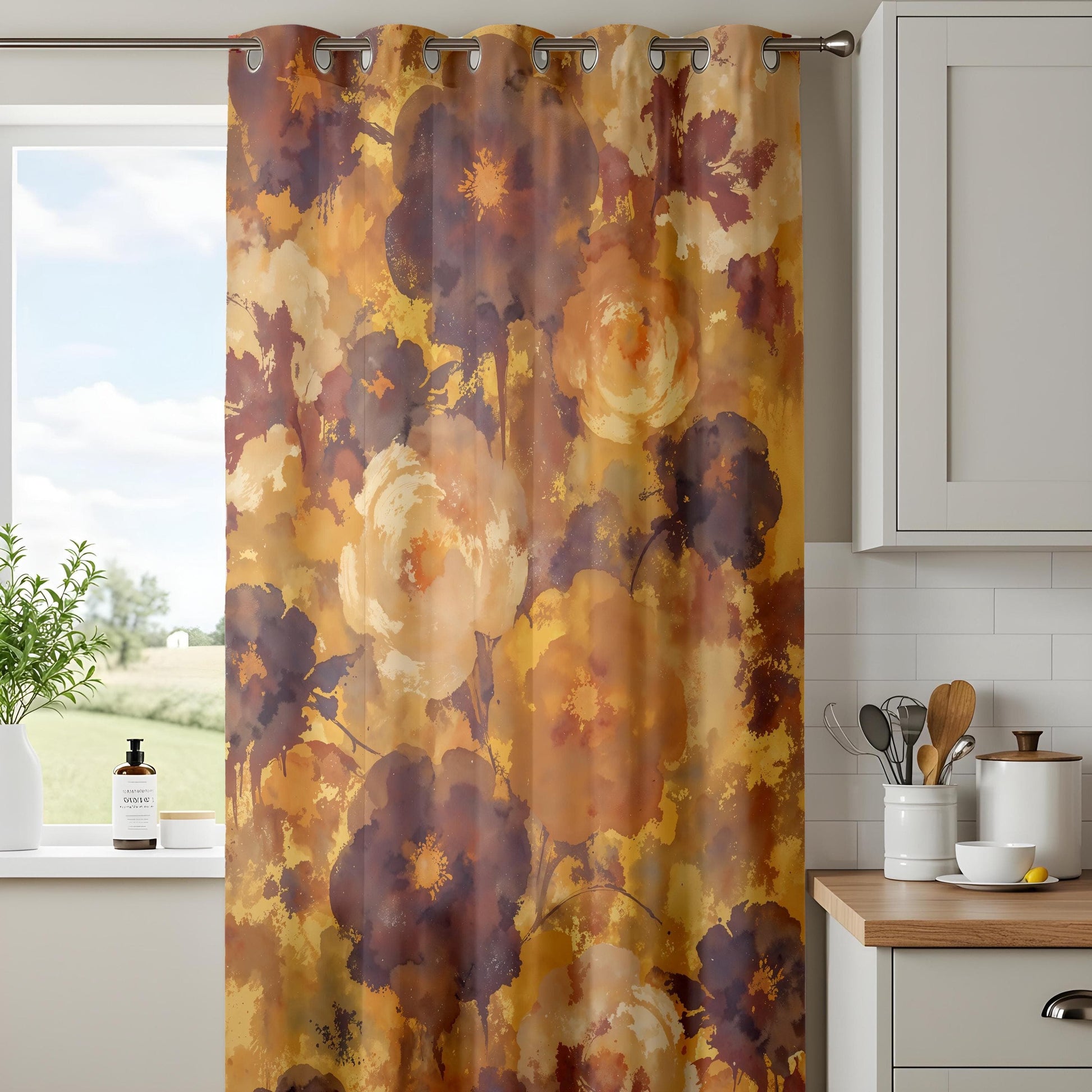 Onay Autumn Floral Curtains – Mustard & Plum Watercolor Drapes
