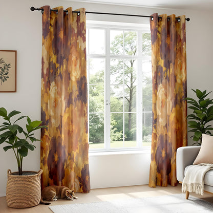 Onay Autumn Floral Curtains – Mustard & Plum Watercolor Drapes