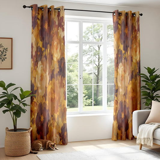 Onay Autumn Floral Curtains – Mustard & Plum Watercolor Drapes