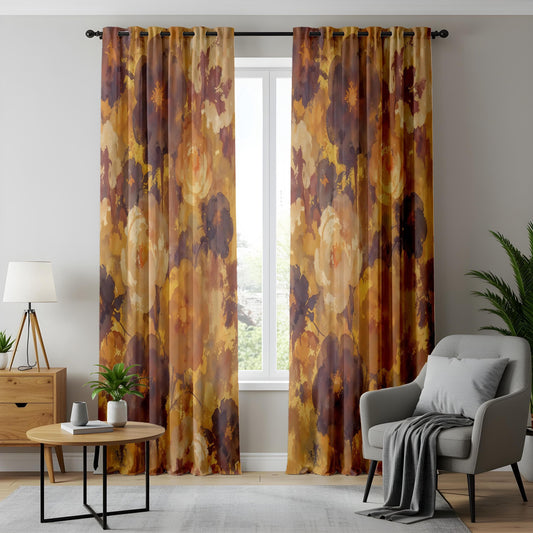 Onay Autumn Floral Curtains – Mustard & Plum Watercolor Drapes