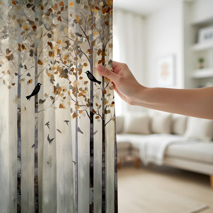 Onay Autumn Forest Blackout Curtains, Woodland Bird Window Drapes