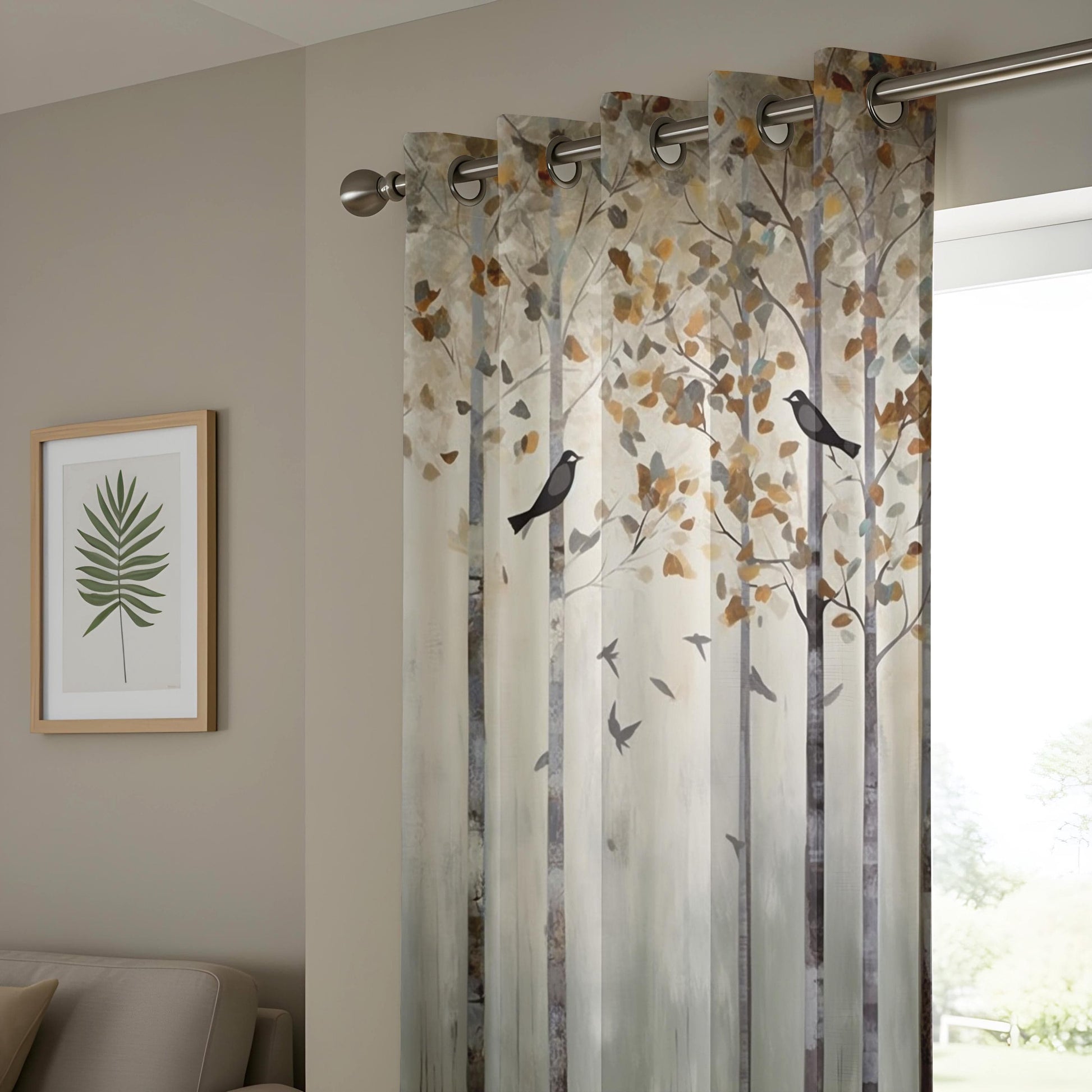 Onay Autumn Forest Blackout Curtains, Woodland Bird Window Drapes