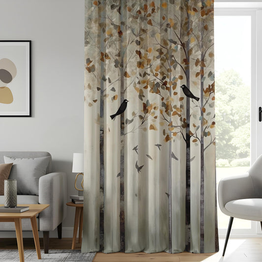 Onay Autumn Forest Blackout Curtains, Woodland Bird Window Drapes